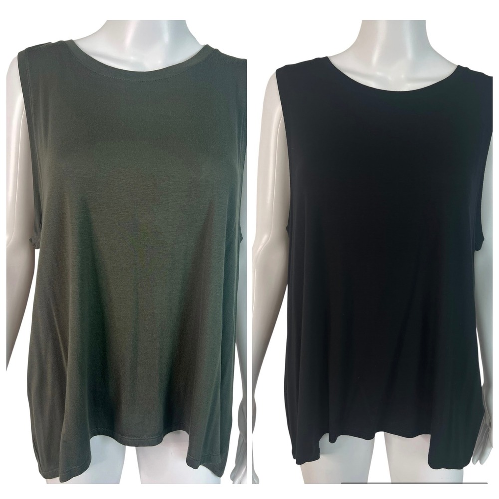 Halogen Sleeveless Tank Top Set 2 Pack Black Olive Green Keyhole Back Size XL